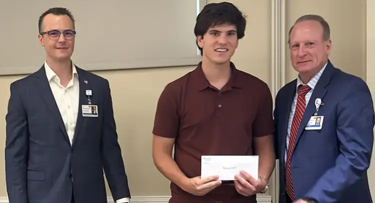 Alex Myers, Carroll Hospital Board Member, Carroll Hospital Foundation Board Member; Patrick Scott, Carroll Hospital Foundation Dependents of Team Members Scholarship winner; Garrett Hoover, President & Chief Operating Officer, Senior Vice President, LifeBridge Health