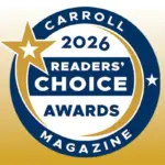 cm-readers-choice-award-featured-image-2026 - Carroll News | Carroll Publications | Carroll County, MD Circular badge that says 'Carroll 2026 Readers’ Choice Awards Magazine' with a gold star and blue ring design.