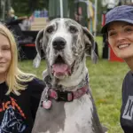 Natali-Dolly-Ashley-Aleman - Carroll News | Carroll Publications | Carroll County, MD Girl in a Metallica shirt poses with a large Great Dane and a smiling woman at an outdoor festival in a park.